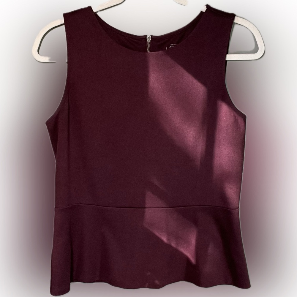 LOFT Bordeaux ponte knit peplum top size Medium Petite